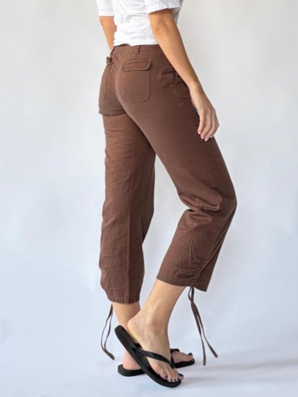 Low Rise Brown Capris Cotton 4 - Picture 2 of 4